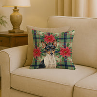 Toy Fox Terrier Christmas PoinsettIas Throw Pillow