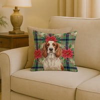 Welsh Springer Spaniel Christmas PoinsettIas Throw Pillow