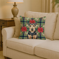 Welsh Terrier Christmas PoinsettIas Throw Pillow