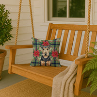 Welsh Terrier Christmas PoinsettIas Throw Pillow