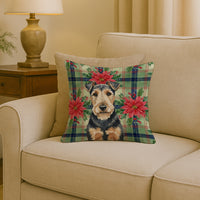 Welsh Terrier Christmas PoinsettIas Throw Pillow