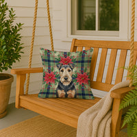 Welsh Terrier Christmas PoinsettIas Throw Pillow