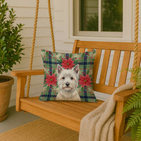 Westie Christmas PoinsettIas Throw Pillow