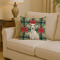 White Whippet Christmas PoinsettIas Throw Pillow