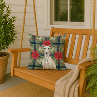 White Whippet Christmas PoinsettIas Throw Pillow