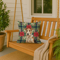 Wire Fox Terrier Christmas PoinsettIas Throw Pillow