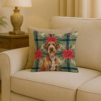 Wirehaired Pointing Griffon Christmas PoinsettIas Throw Pillow