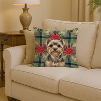 Yorkiepoo Christmas PoinsettIas Throw Pillow