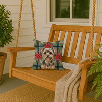 Yorkiepoo Christmas PoinsettIas Throw Pillow