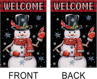 Christmas Garden Flag 12X18 Double Sided, Winter Christmas Snowman Yard Flag, Welcome Buffalo Plaid Farmhouse Vertical Burlap Christmas Flag, Holiday Seasonal Outdoor Decorations