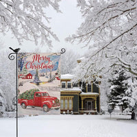 Christmas Garden Flag Rustic Little Red Truck Burlap Yard Flag Double Sided Holiday Outdoor Flag Christmas House Decorations 12 X 18 Inches