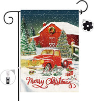 Christmas Garden Flag, Red Truck Christmas Flag 12X18 Double Sided for Outdoors Yard, Small Burlap Farmhouse Winter Garden Flag Holiday Seasonal Home Decorations