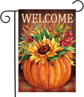 Hello Fall Garden Flag Buffalo Checkered Pumpkin Sunflower Decoration 12 X 18 Double Sided Outdoor Porch, Thanksgiving Farmhouse Lawn Decoration