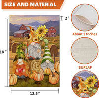 Gnome Fall Garden Flag 12X18 Double-Sided Autumn Garden Flag Farm Sunflower Harvest Vertical Lawn Sign Home Outdoor Decoration