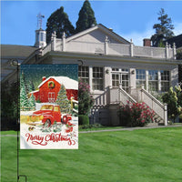 Christmas Garden Flag, Red Truck Christmas Flag 12X18 Double Sided for Outdoors Yard, Small Burlap Farmhouse Winter Garden Flag Holiday Seasonal Home Decorations