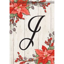 Carson Poinsettia Monogram J 49111  Carson Garden Flag 12.5" x 18" '49111 Flags